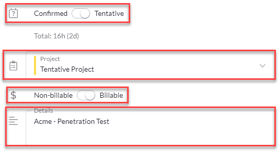 Creating a tentative booking